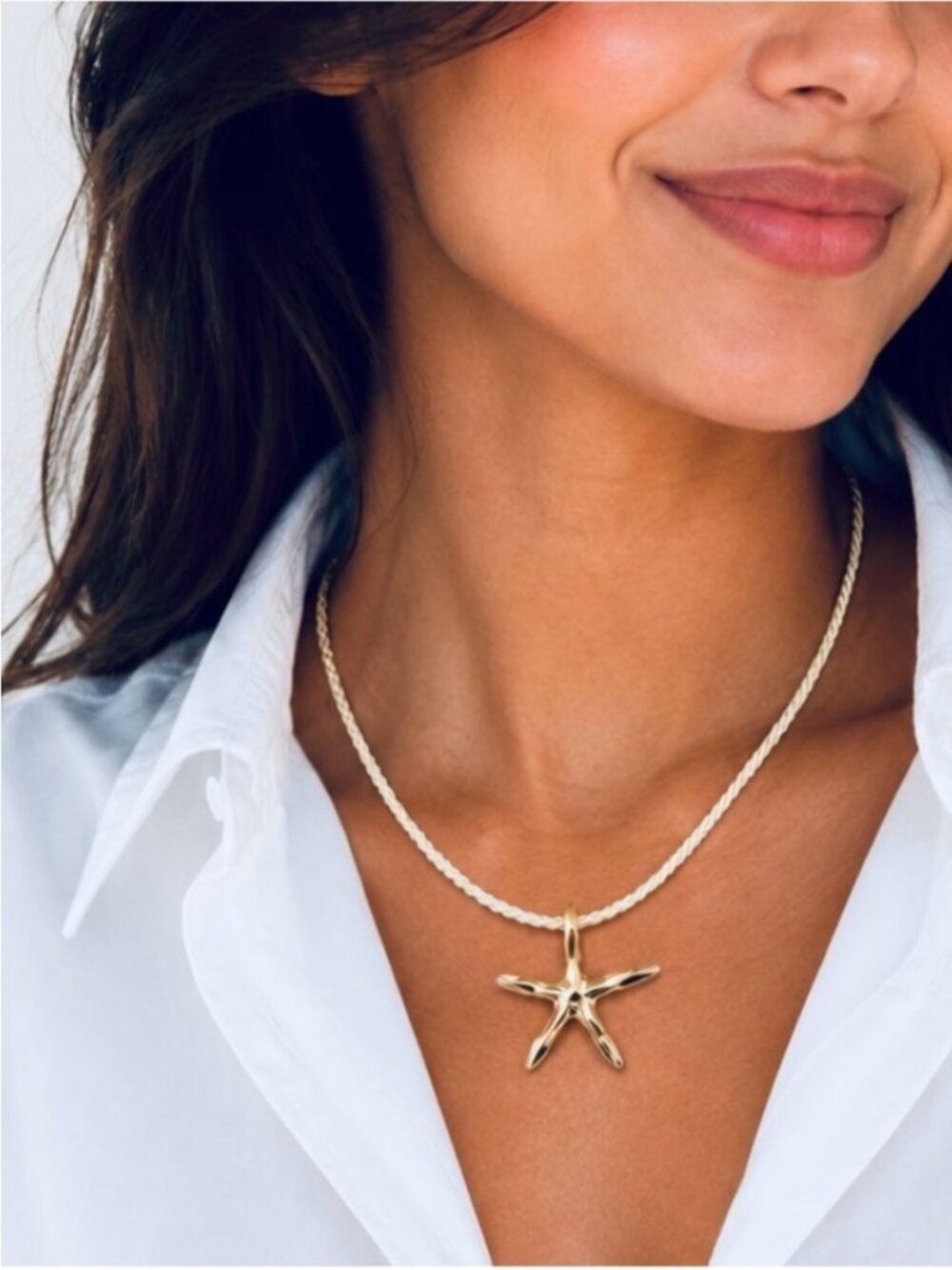 New! Coastal Ivory Cord Gold Starfish Necklace NWOT 3005